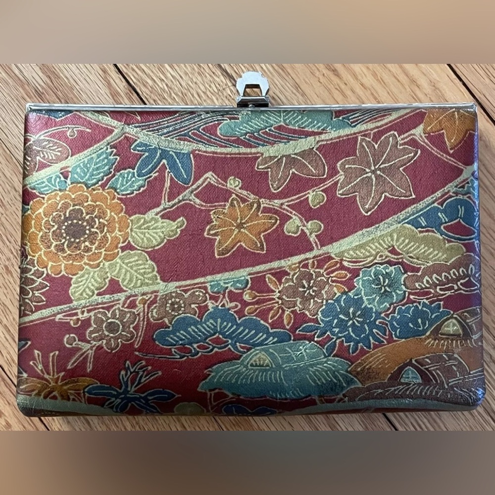 VINTAGE red wine burgundy blue green floral clutch bag purse